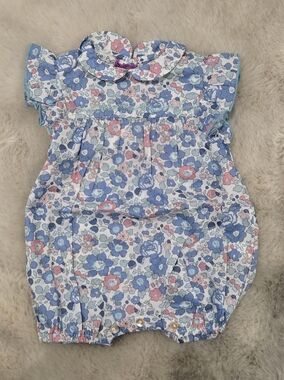 Marie Puce Paris Liberty Betsy Blue Baby Romper 3M NWT